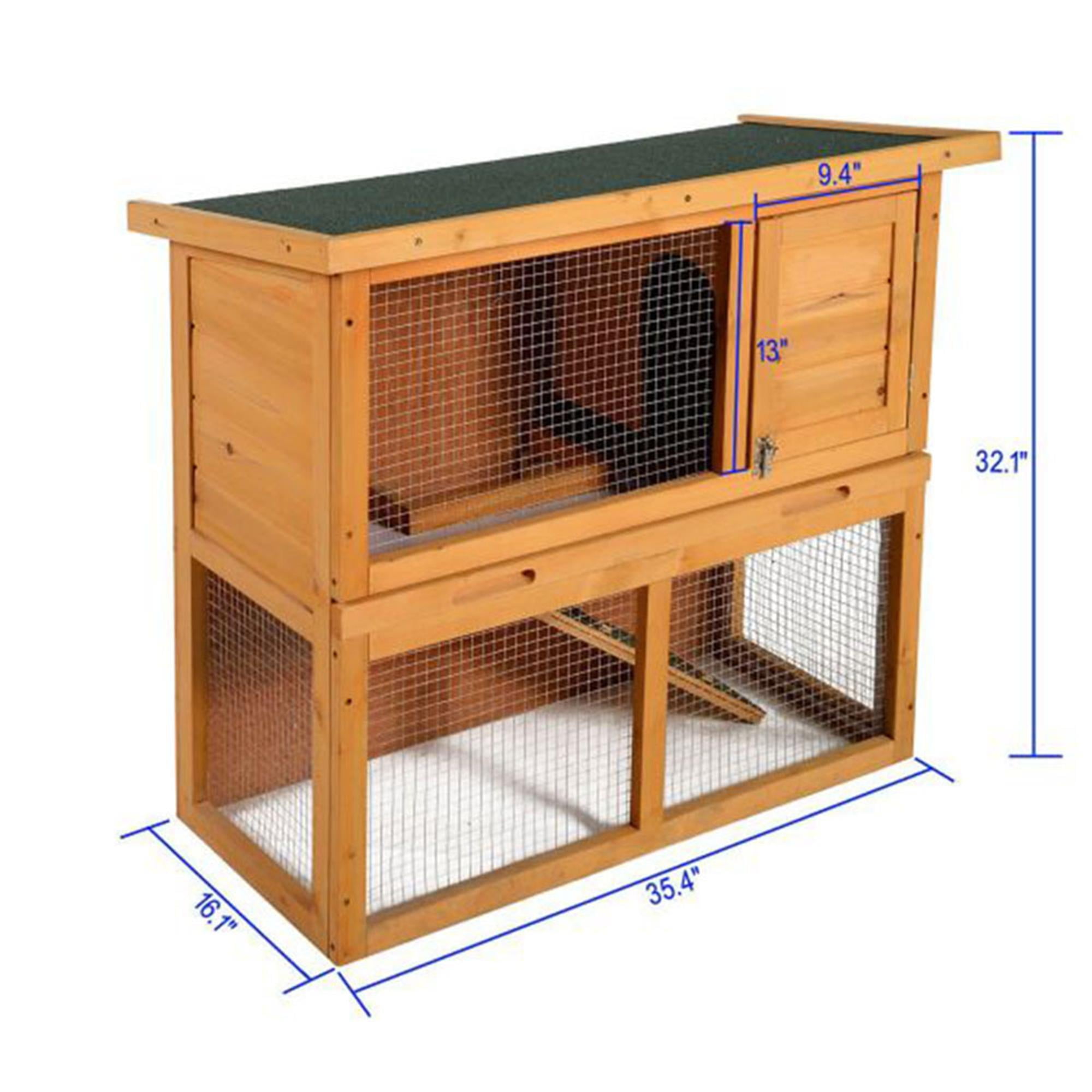 resenkos 35" Outdoor Rabbit Hutch with Run, 1 Door Bunny House Wood Small Animal House Pet Cage, Orange
