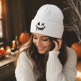 thumbnail image 6 of IYYVV Unisex Halloween Beanie Hat Pumpkin Ghost Skull Knit Cap | Funny Prints, Knit for Fall Winter White, 6 of 7