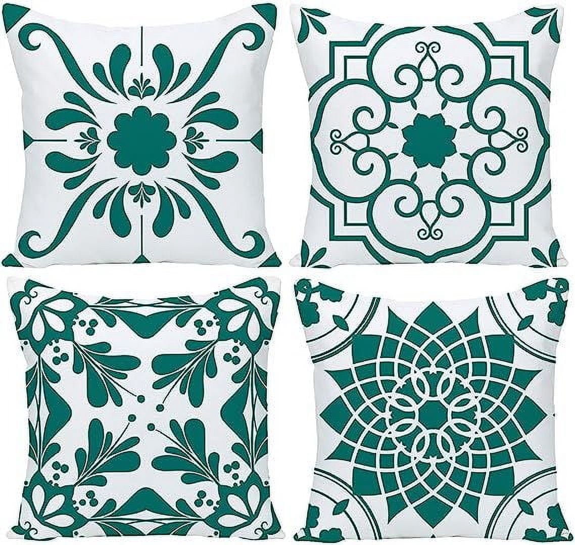 18x18 Pillow Cover Set of 4, Boho Ethnic Design Decorative Throw Pillows Linen Carpet Pattern Farmhouse Cushion Pillow Covers for Sofa Couch Outdoor