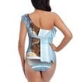 thumbnail image 5 of Sikiie Funny Cat Taking a Bath Print Women One Piece Swimsuits Tummy Control One Shoulder Bathing Suits Ruffle Swimwear, From S to XXL-Medium, 5 of 6
