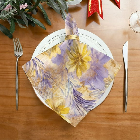 1 Pack 20'' x20" Satin Table Napkins Dinner Napkins for wedding Party Decoration events Yellow and Lavender Flowers