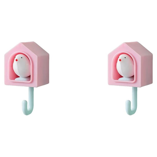 Naiovety Colgador de pared para jaula de pájaros, gancho de almacenamiento decorativo, perforador de plástico antideslizante, organizador Rosado 2Conjunto