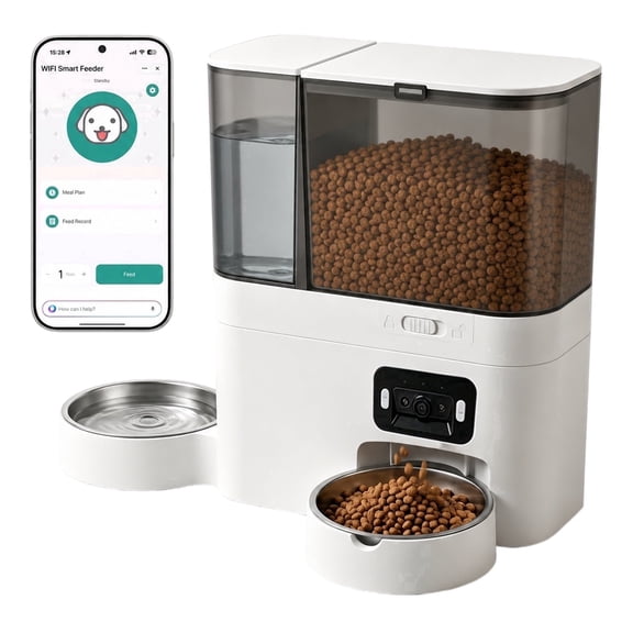 Naeqieo 5L 3L Automatic Cat Feeder & Water Dispenser, 2-in-1 Pet Food Dispenser with 5G/2.4GHz WiFi, App Controlled Timed Feeder for Small Dogs Puppy Kitten