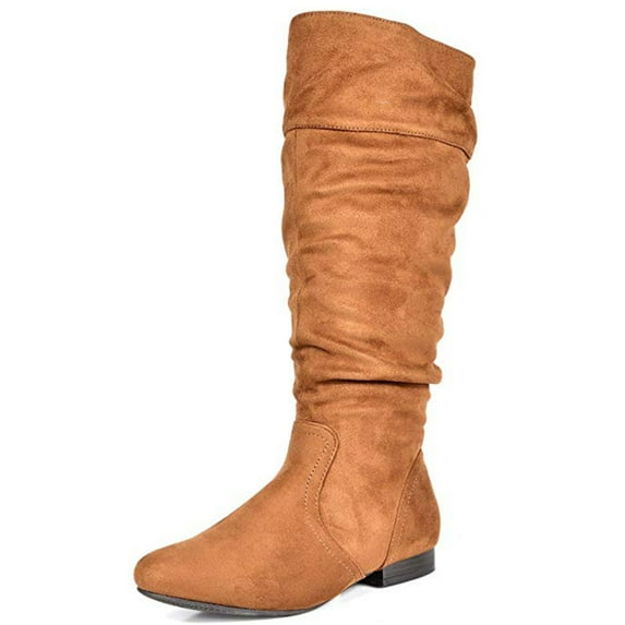 Dream Pairs Women's Platform Knee High Boots Fashion Suede/Pu Flat Pull On Fall Weather Slouchy Knee High Boots Blvd Tan Size 8.5