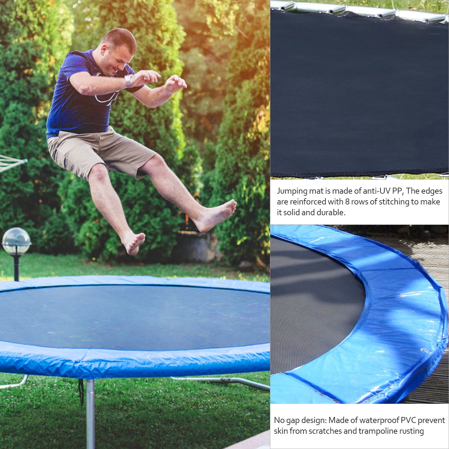 Seizeen Trampoline for Kids Adults, 12FT Outdoor Trampoline with Enclosure Net, Heavy-Duty Trampoline w/ 4 W-shaped Supports for Max 570LBS, Thickened Spring Pad, 8 Poles, 72 Color Galvanized Springs