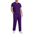 thumbnail image 3 of Scrubs for Men Set - V-Neck Short Sleeve Scrub Top and Cargo Pants - Muti Pockets Men Scrubs Set Purple, 3 of 8