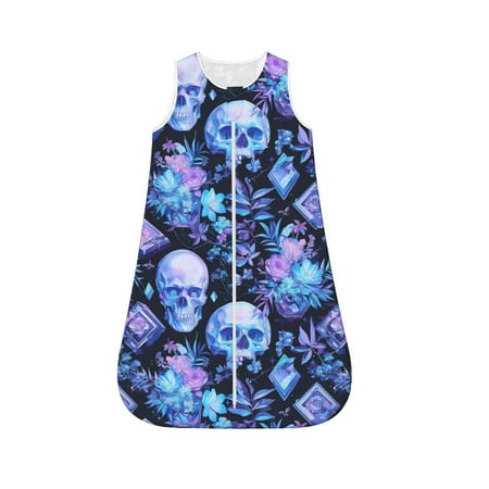 

Fotbe Skull blue crystal flower Pattern Sleep Sack - Baby Wearable Blanket with Zipper Extra Soft Cotton Sleeveless Sleeping Bag for Infants-X-Large