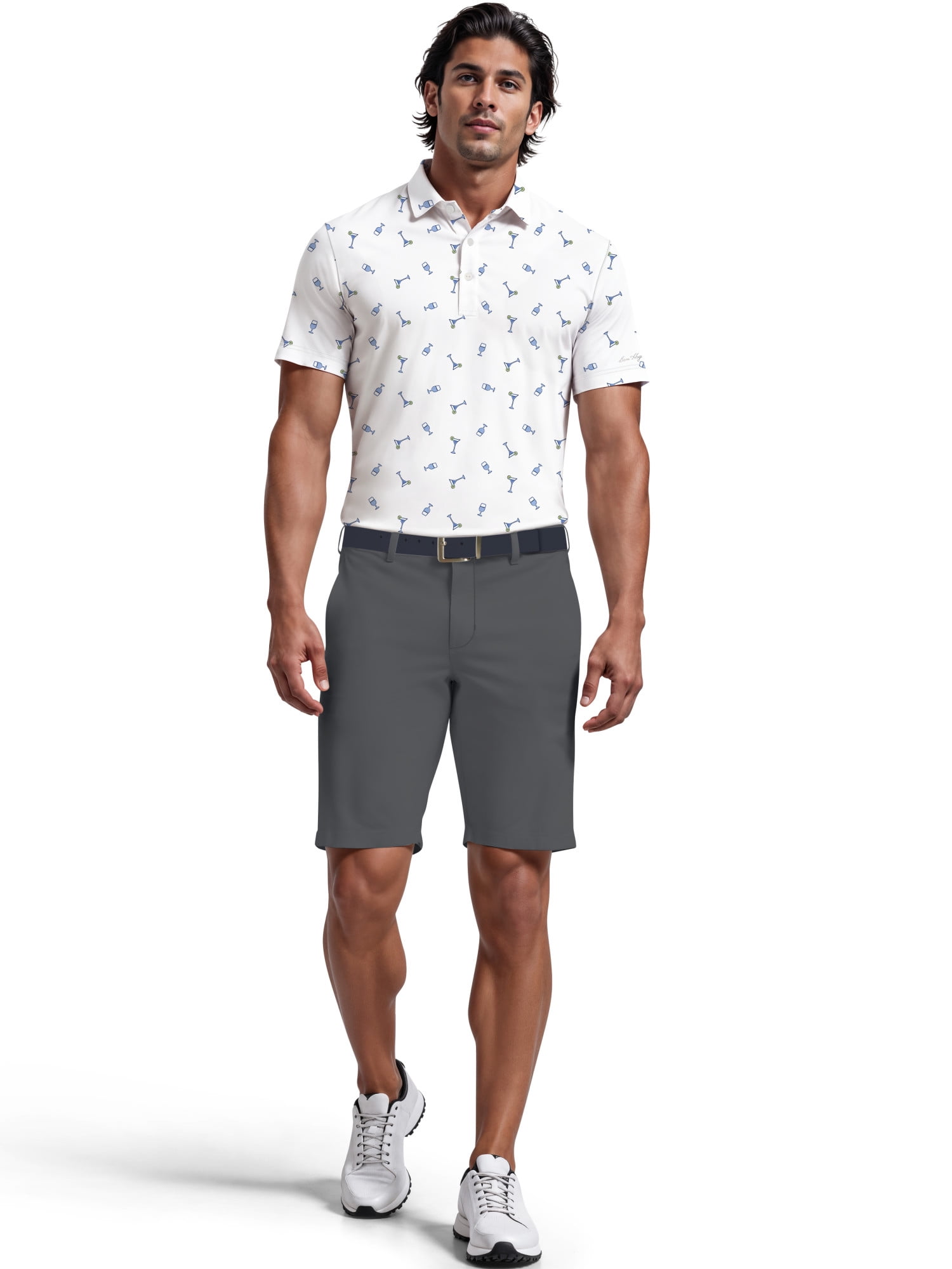 Ben Hogan Men's and Big Men’s Conversational Drink Printed Short Sleeve Golf Polo Shirt, up to Size 5XL