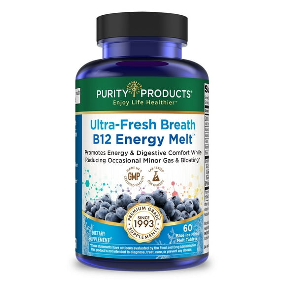 Ultra Fresh Breath B12 Energy Melts – Mint Flavor, Methylcobalamin 1000 mcg   Probiotics, Zinc, D3 & Biotin, 60‑Count