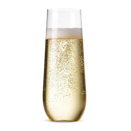 48 Pack Stemless Plastic Champagne Flutes Disposable 9 Oz Clear Plastic Toasting Glasses Shatterproof Recyclable and BPA-Free