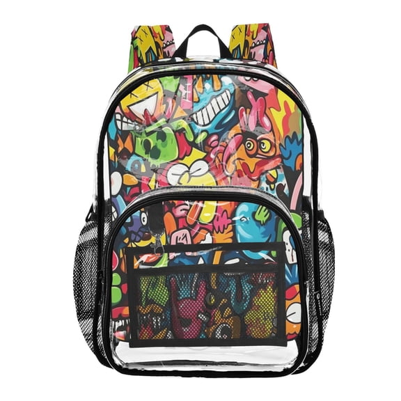 Iauyy Clear Backpack Heavy Duty PVC Transparent Backpack for College Workplace, Graffiti