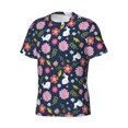 thumbnail image 3 of Yiaed Floral Rabbit Print Mens Short Sleeve Tight Fit T-Shirt, Crewneck Casual Tee-Large, 3 of 5