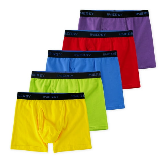 INNERSY sous-Vêtements Garçons Boxeurs Extensibles en Coton Doux pour Garçons Ados 6-18, Lot de 5 (Grand, Couleurs Arc-en-Ciel)