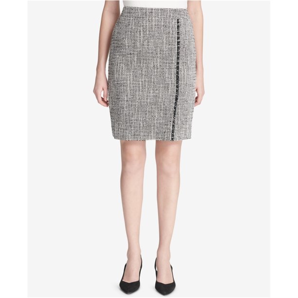 Calvin Klein Falda lápiz de tweed para mujer, negro, 12 Calvin Klein Lápiz