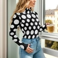 thumbnail image 5 of joogoo White Polka Dots Women's Mock Turtle Neck Long Sleeve Bodysuit M, 5 of 8