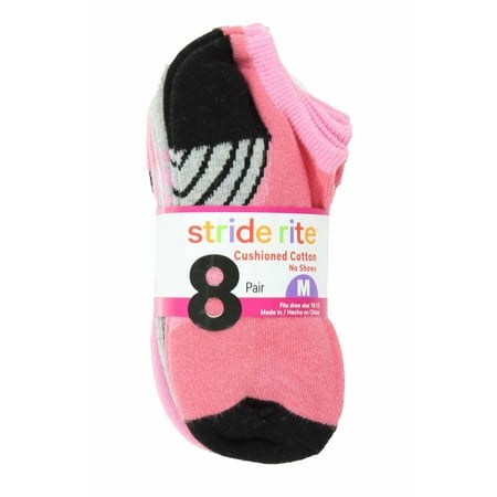 Stride Rite Girl Socks Stride Rite Girls Comfort Seam No Show Socks-8 Pack (Multi Arch in Sorbet, Medium (10-13)) ()