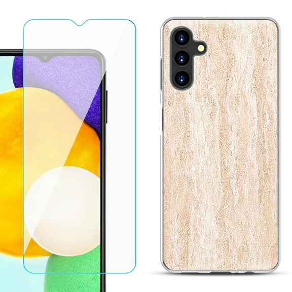 Slim-Fit TPU Fashion Phone Case for Samsung Galaxy A13 5G, with Tempered Glass Screen Protector, by OneToughShield ® - Marble/Coffee Tone