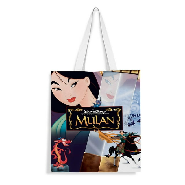 Mulan, Disney Princess Bolso de tela con estampado de lienzo para mujer, bolsa de compras reutilizable y estética, con cremallera interior, regalo para mujer, 35 × 40 cm.