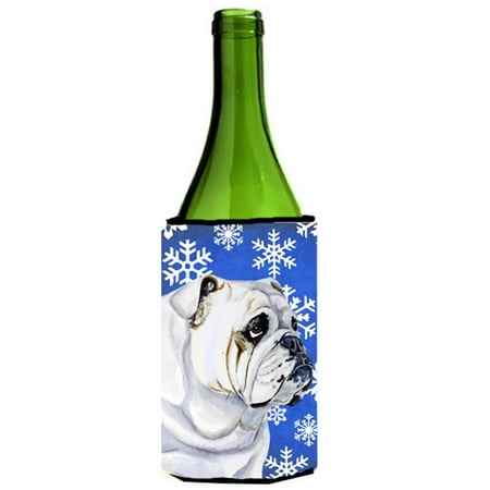 

Bulldog English Winter Snowflakes Holiday Wine bottle sleeve Hugger - 24 oz.