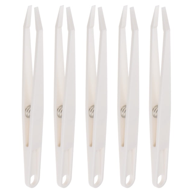 Unique Bargains Sticker Tweezers for Crafting Flat Tip with Spring, White, 5 Pieces