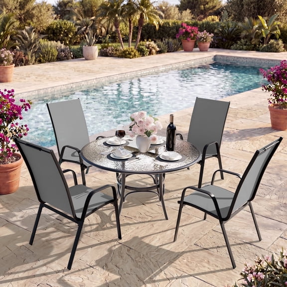 NAPWANT Patio Dining Chairs, Set of 4 Stackable Outdoor Chairs, All-Weather Space Saving Design, Gray