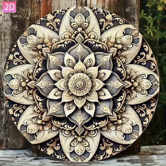 HELLOYOUNG Mandala Metal Wall Art Vintage Floral Aluminum Sign Home Decor 2D Flat Art for Garden Bar Cafe 20x20cm Wall Hanging Decor