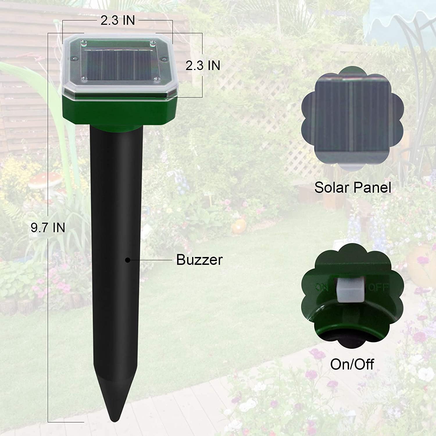 Solar Mole Repellent Ultrasonic 4 Pack Outdoor Powered Sonic Deterrent - Mole Stopper Scare Vole for Lawn Garden & Yard Home - Groundhog Repeller Snake Rodent Gopher Spikes Chaser Pest Control