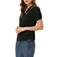 thumbnail image 4 of INSPIRE CHIC Women's Peter Pan Collar Shirt Puff Short Sleeve Button Chiffon Blouse Top M Black, 4 of 6