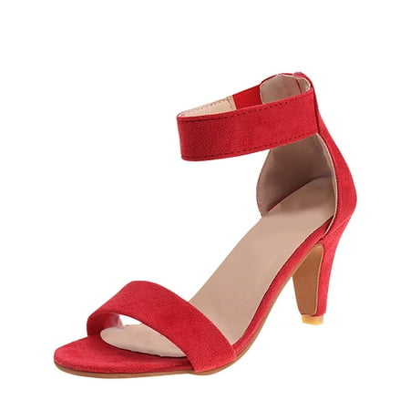 CHOII 50% Clearance High-heeled Shoes Fishmouth Wedges High-heeled Shoes Women s Shoes Sandals One Zipper Sandals Ankle Strap Sandals Comfort Sandals Red/9.5