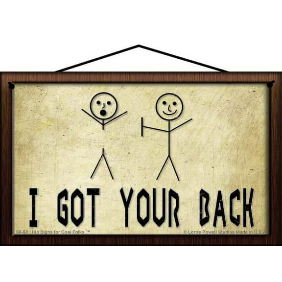 5x8 I Got Your Back Sign Stick Figure Cartoon Joke - Gift for Friendship and Support, Home Décor Wall Art