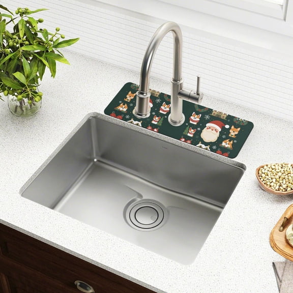 Yayeee Faucet Mat for Kitchen Sink 14.7" Diatomite Long Splash Guard Pad, Green Christmas
