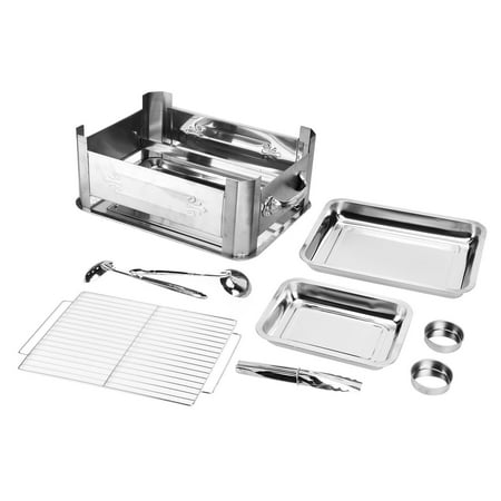 

Barbecue Grill Thickened Stainless Steel Grilled Fish Stove Charcoal Alcohol Grill Rectangular Grill Fish RackWindproof Without Pull Handle