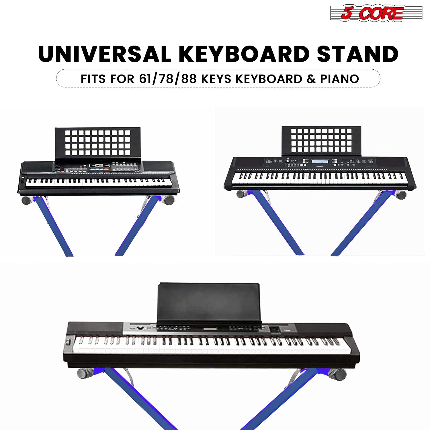 5Core Piano Keyboard X Stand Electric Organ Rack Folding Metal Height Adjustable, Capacity of 110lbs - KS 1X BLU