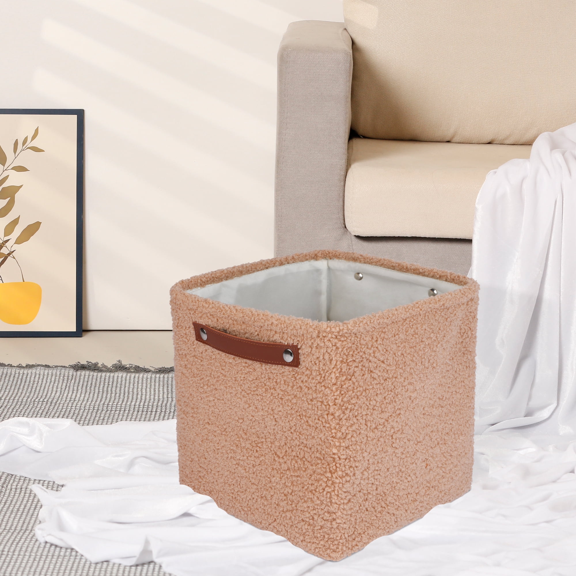 Unique Bargains 3 Packs Collapsible Cotton Storage Bin with Handles Dark Khaki