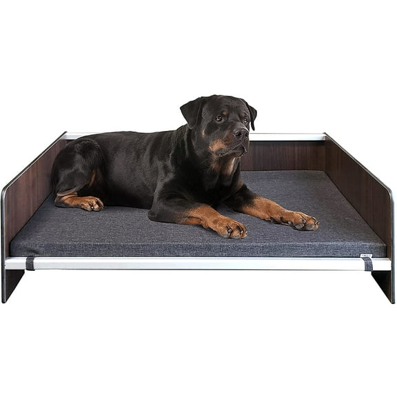 Foreman Waterproof Contemporary Comfort Dog Bed with Backrest - Pet Bed for Dogs and Cats made from Compact Laminate and Anodized Aluminum, includes a Dark Grey Mattress, XL (L42" x W27 1/2"), Tosca