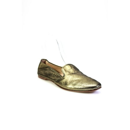 

Pre-owned|J Crew Womens Metallic Round-Toe Loafers Gold Size 7