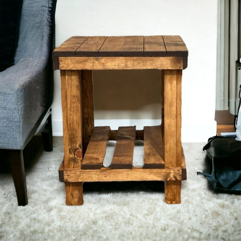 Woven Paths Pine Wood Farmhouse Living Room End Table with Storage