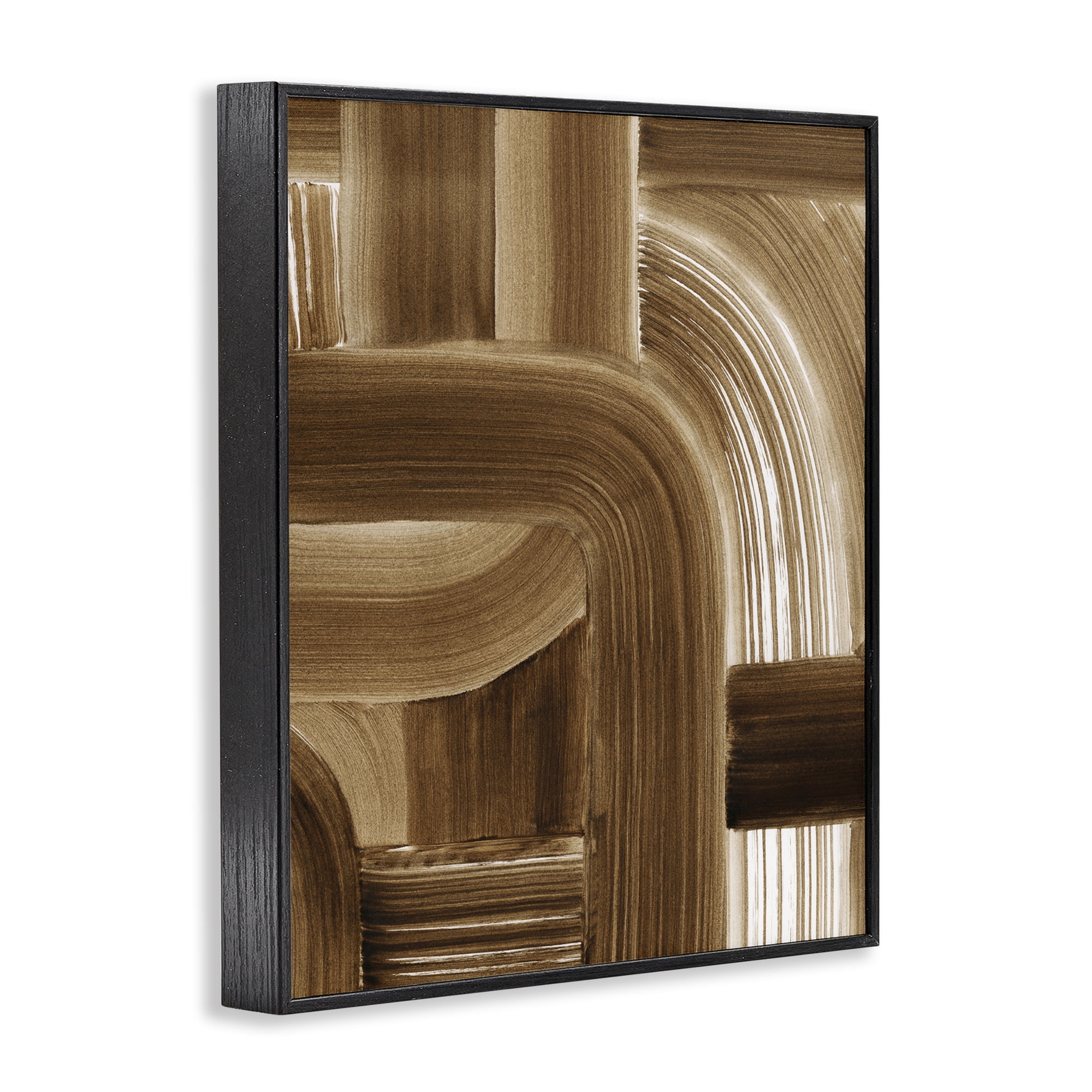 Stupell Industries Brown Curved Paint Strokes Abstract Painting Black Framed Art Print Wall Art, 16 x 20