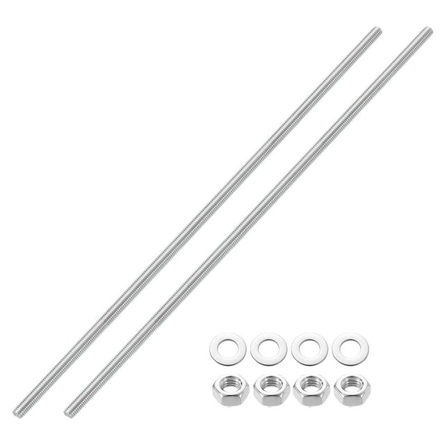 Uxcell 2pcs Fully Threaded Rod, M8 x 350mm 201 Stainless Steel Right Hand Threads Rods with Nuts and Flat Washer Fully Studding Rod Bar for Clamps, Hangers and U-Bolts