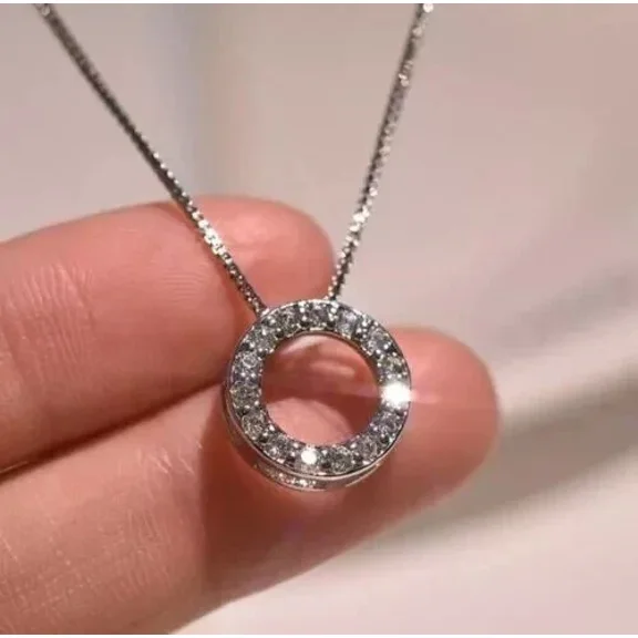 2Ct Round Cut Lab-Created Diamond Women's Circle Pendant 14k White Gold Plated