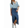 thumbnail image 5 of Women'S Jean Skirt Stretch High Waisted Frayed Raw Hem A Line Denim Midi Skirt with Pockets Blue S, 5 of 8