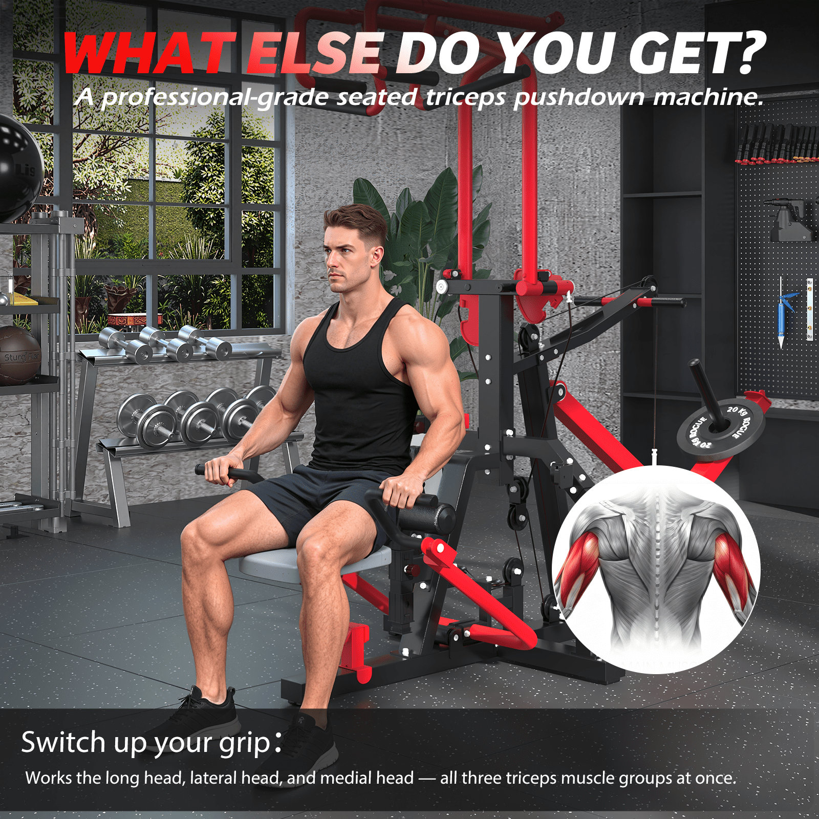 YODOLLA 3-in-1 LAT Pull Down Machine, Scissor-Style Back Workout Machine with Seated Row & Tricep Training, Plate Loaded LAT Tower with Cable Row Attachment for Home Gym