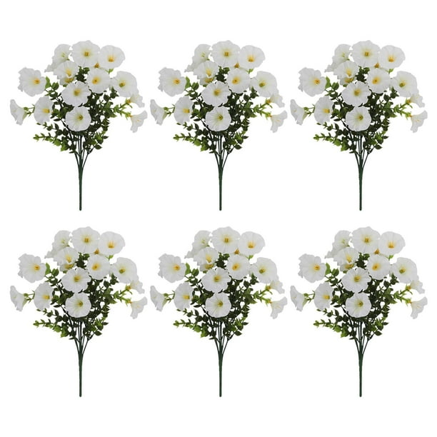 Paquete de flores de seda de gloria de la mañana artificial | Paquete de 6 realistas para exteriores | Flores falsas resistentes a la intemperie para patio, jardín, patio | Moldeado por inyección