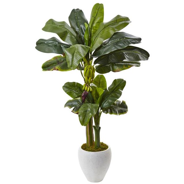 Nearly Natural 5967 Double Stalk Banana Tree in White Planter