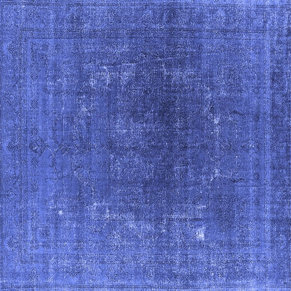 Ahgly Company Machine Washable Indoor Square Oriental Blue Industrial Area Rugs, 7' Square