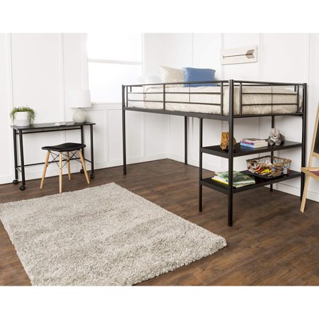 Home Accent Furnishings Sunrise Twin Metal Loft Bed with Desk and Shelves in Black