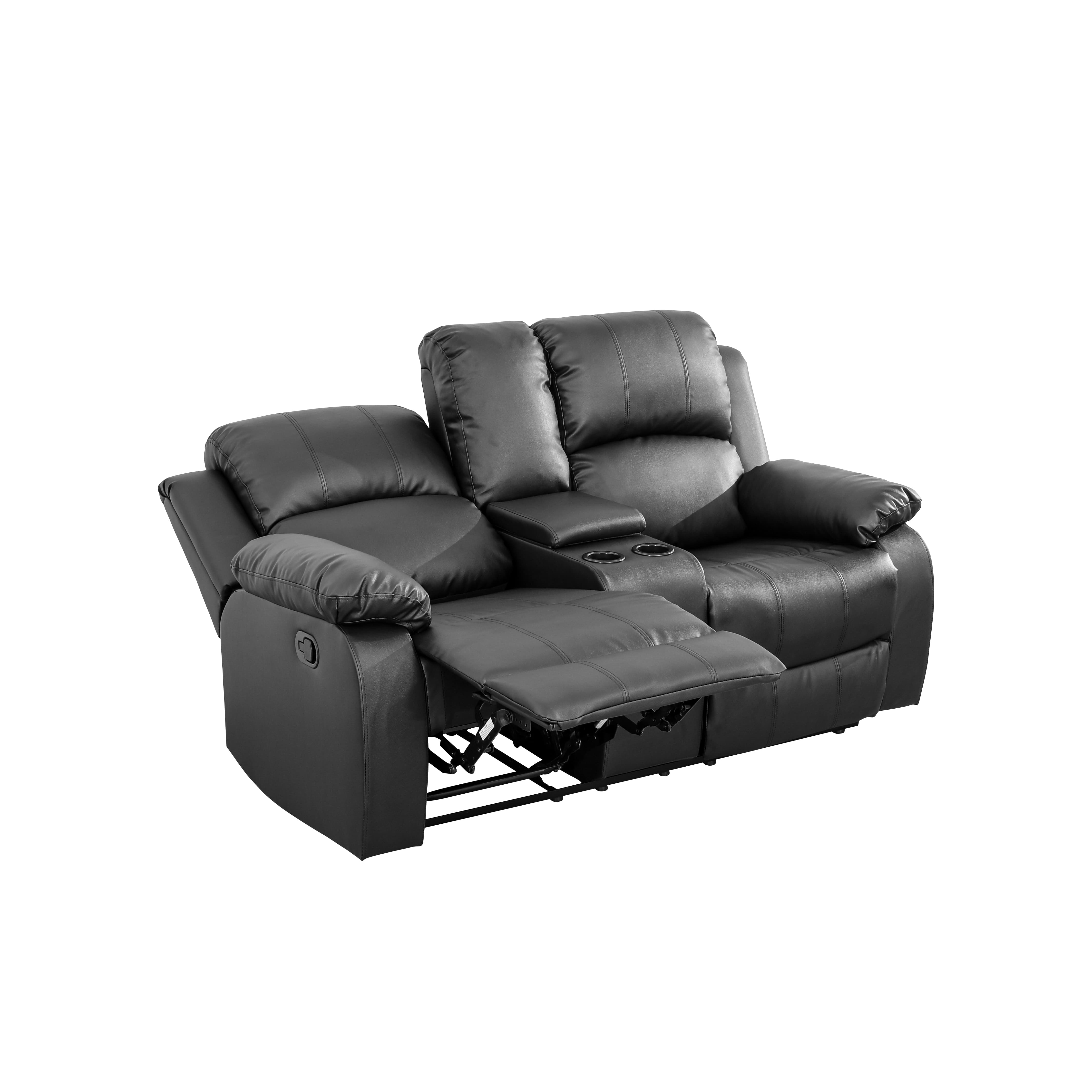 MAYEERTY Power Recliner Sofa, Breathable Leather Reclining Loveseat Sofa with Storage & Reversible Table for Living Room, Black