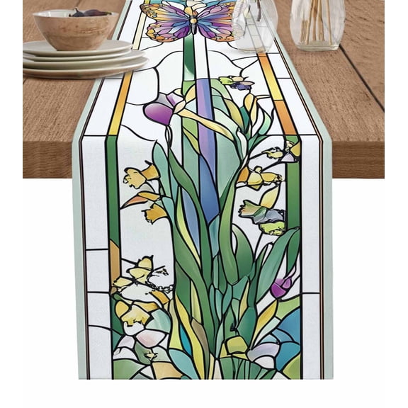 Ldtrchee Butterfly Table Runner 72 Inches, Summer Spring Botanical Farmhouse Bed Runner Dresser Scarves Tabletop for Indoor Outdoor Parties/Ceremony/Banquet, 16" x 72"