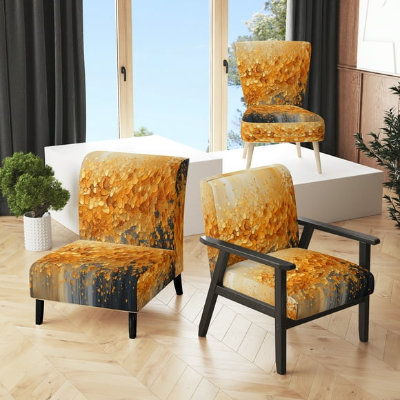 Designart "Radiant Gold I" Yellow Abstract Landscape Upholstered Accent Chair - Modern Arm Chair For Living Room