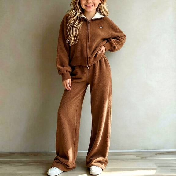 LvhaoGJOB Little Kids Kids 2-Piece Outfit Set, Coffee - sherpa fleece